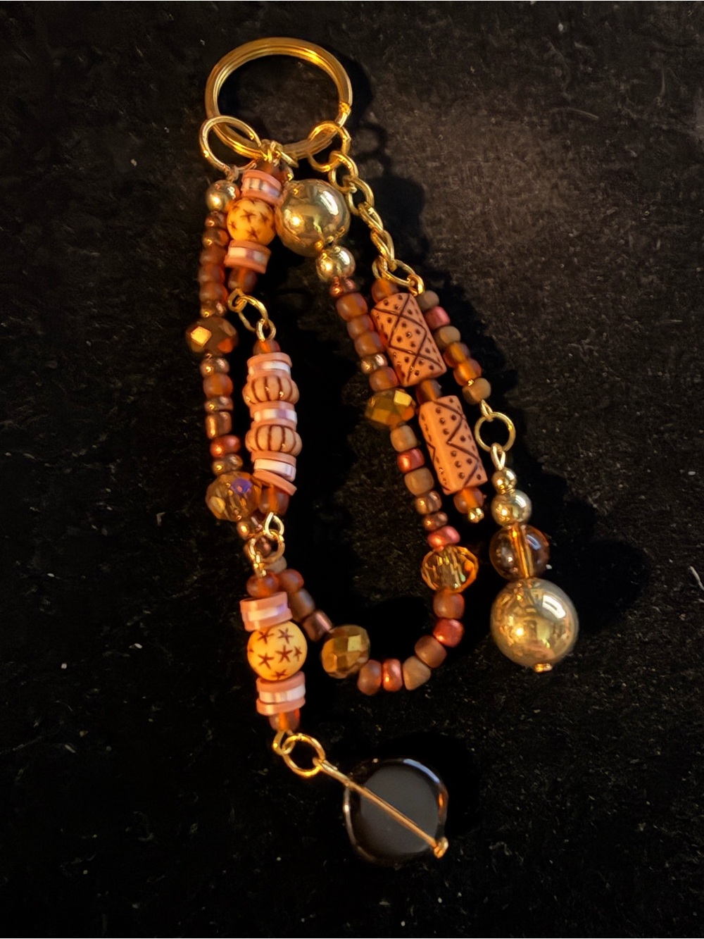 Handcrafted Gold-Tone Brown Beaded Women’s Keychain / Bag Bling